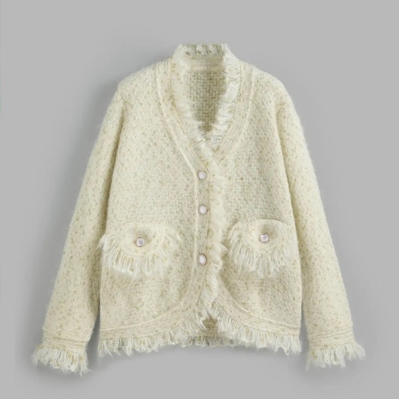 Thick  Knitwear: Faux Pearl Buttons Lightweight Cardigan - Picture 1 of 5